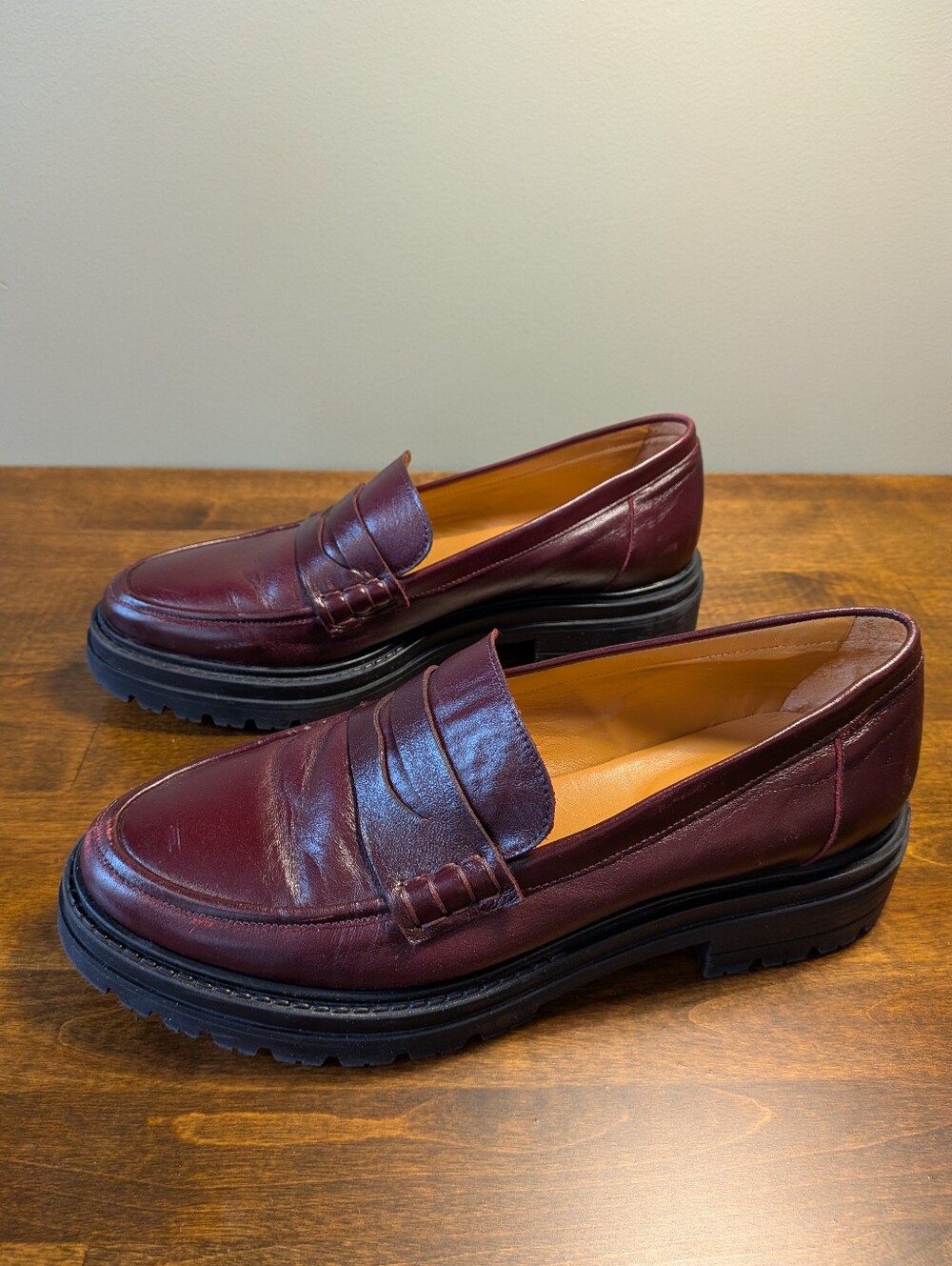 Sézane Albane Loafers Glossy Burgundy Leather Thick Lug Sole Shoes EU 39 US 8 - Picture 16 of 16